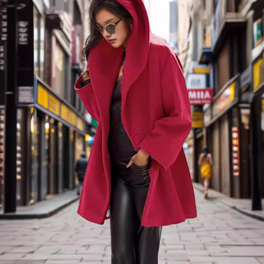 Damen Kapuzen-Teddycoat im Oversize‑A‑Linienschnitt mit überschnittenen Schultern Nord Taschen