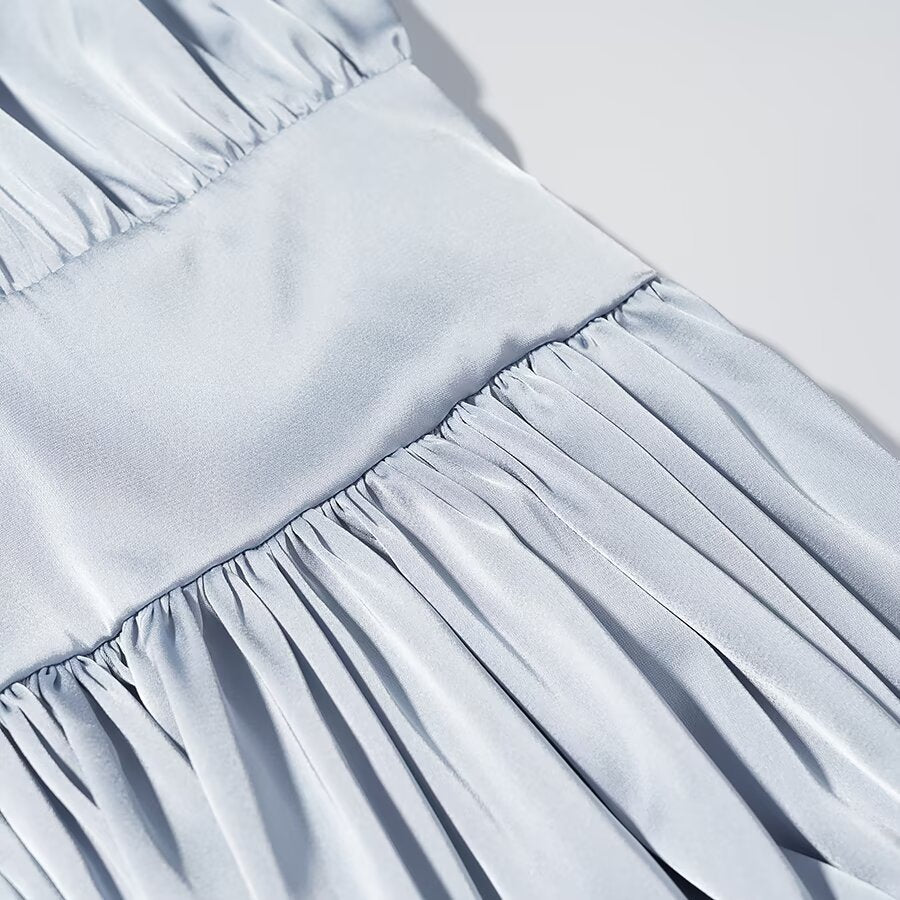 Damen Midaxi-Kleid aus Satinoptik mit geraffter Taillenblende und voluminösen Ballonärmeln Nord Taschen