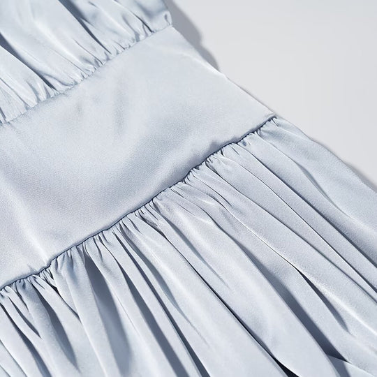Damen Midaxi-Kleid aus Satinoptik mit geraffter Taillenblende und voluminösen Ballonärmeln Nord Taschen