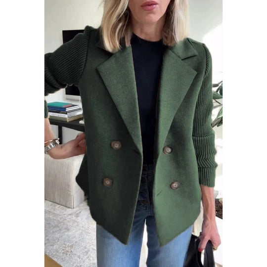 Damen Doppelreihige Blazer-Weste mit breitem Revers und gerippten Strickärmeln Nord Taschen