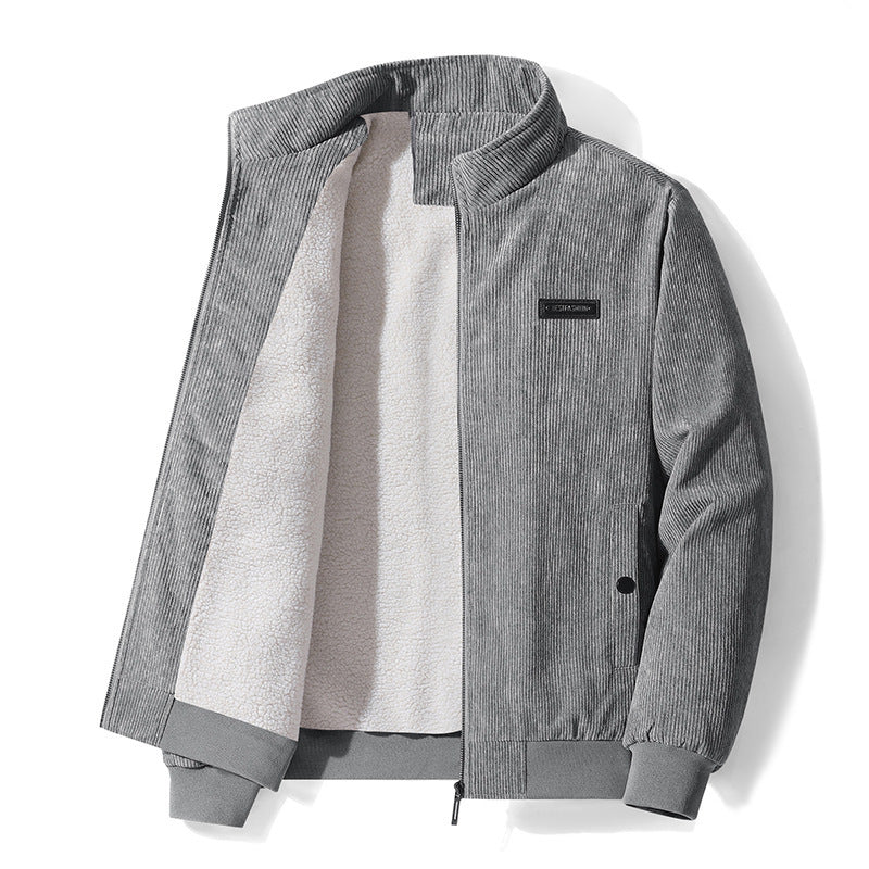 Herren  gefütterte Cord-Blousonjacke mit Teddyfleece-Innenfutter, Stehkragen und elastischen Bündchen Nord Taschen