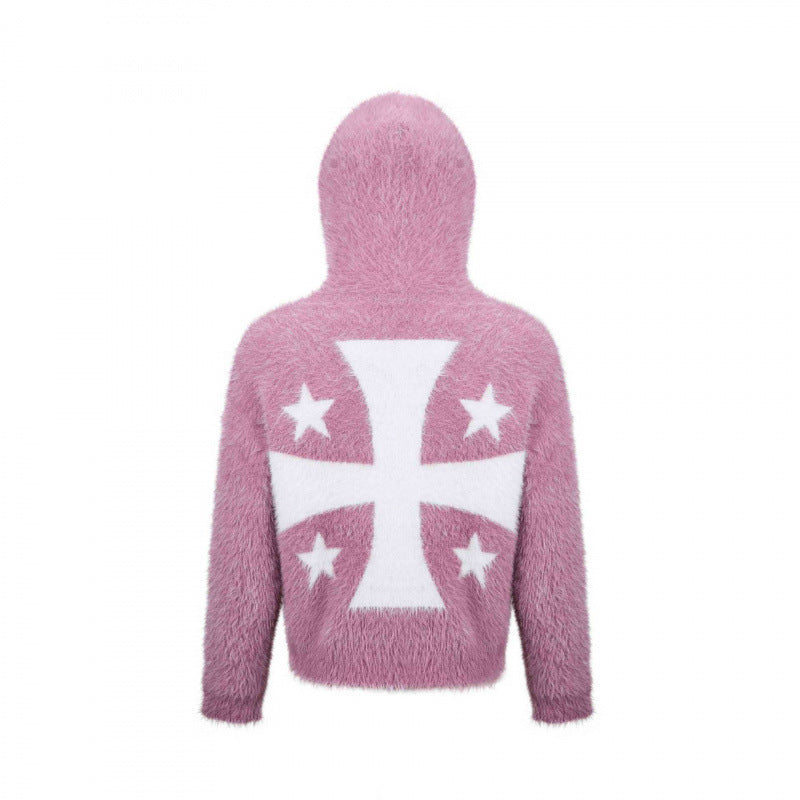 Unisex Flauschiger Kapuzenpullover mit Einhorn-Motiv und durchgehendem Reißverschluss Nord Taschen