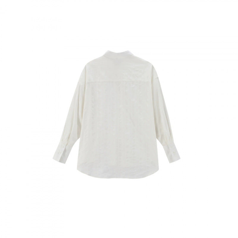Unisex Oversize Leinenmix‑Hemd mit Strukturstreifen, Kentkragen und gerundetem Saum Nord Taschen