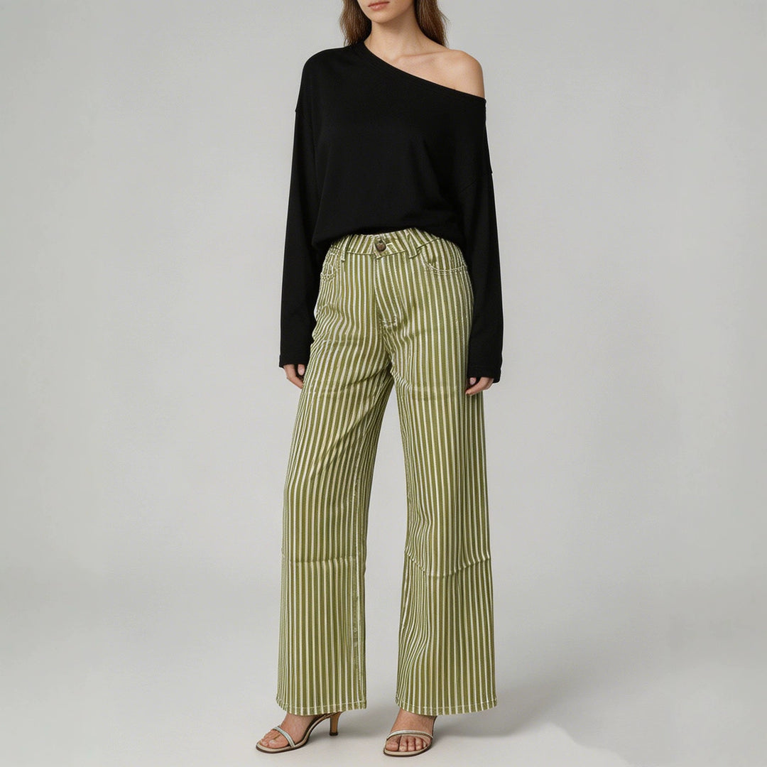 Damen weite High-Waist Palazzohose mit vertikalen Streifenoptik und abgesteppten Kniepartien Nord Taschen