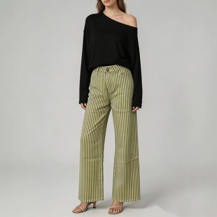Damen weite High-Waist Palazzohose mit vertikalen Streifenoptik und abgesteppten Kniepartien Nord Taschen