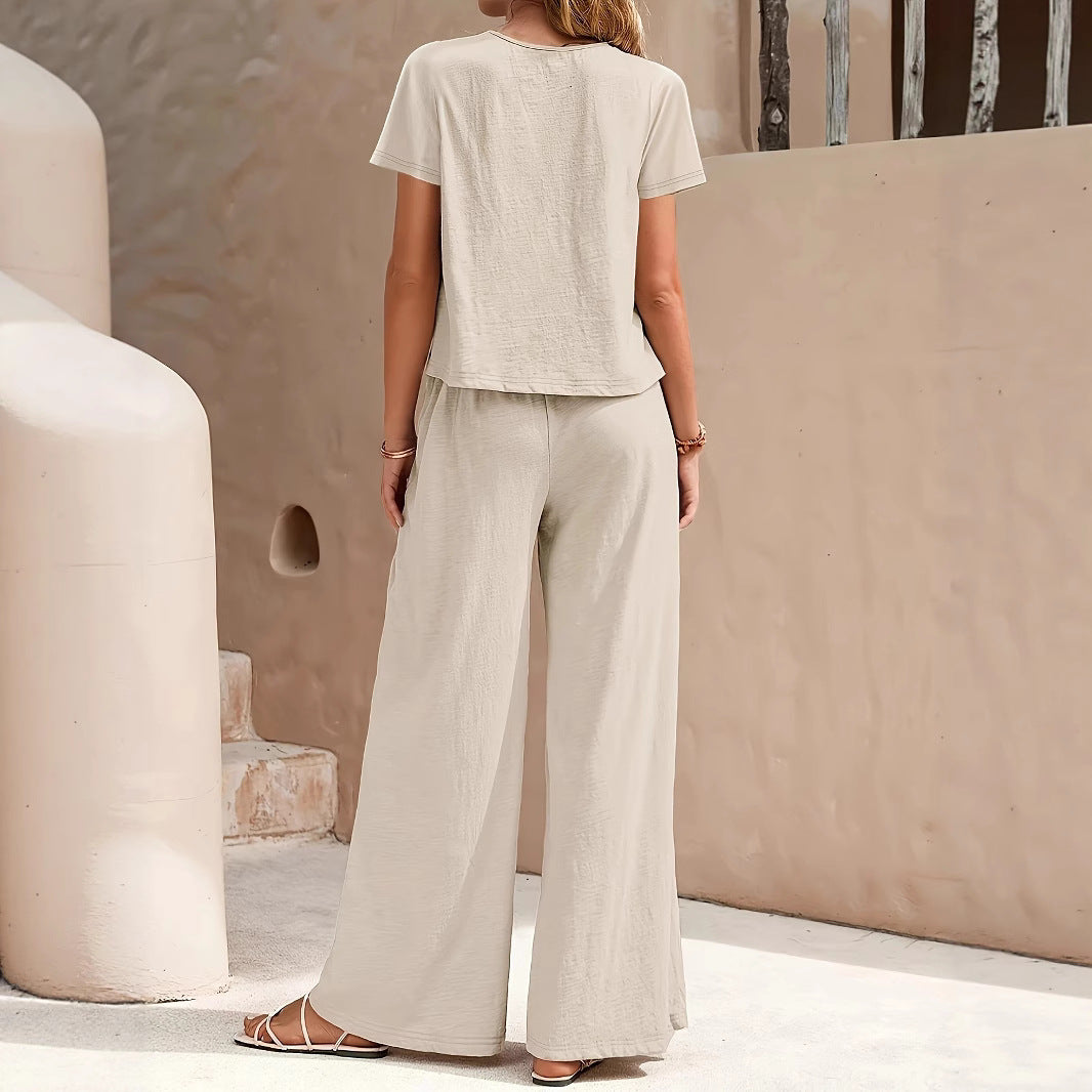 Damen Zweiteiliges Set mit lässiger Bluse und weit geschnittenen Hosen
