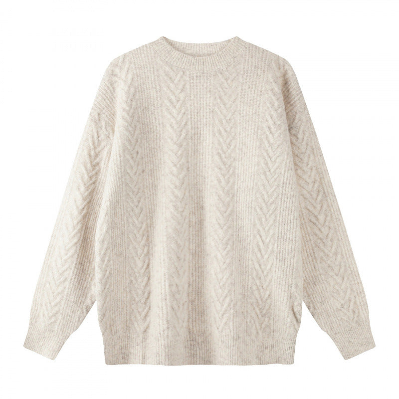 Unisex Oversize Grobstrick-Pullover mit Fischgrätstruktur und Rundhalsausschnitt Nord Taschen