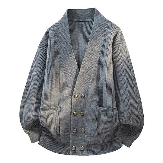 Damen Oversize Strickcardigan mit Schalkragen, doppelreihiger Knopfleiste & Eingrifftaschen Nord Taschen
