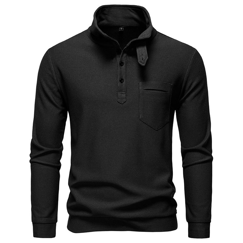 Herren Texturiertes Waffelstrick-Henleyshirt mit hohem Kragen, Knopfleiste und Brusttasche Nord Taschen