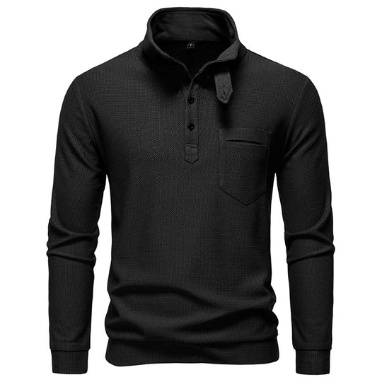 Herren Texturiertes Waffelstrick-Henleyshirt mit hohem Kragen, Knopfleiste und Brusttasche Nord Taschen