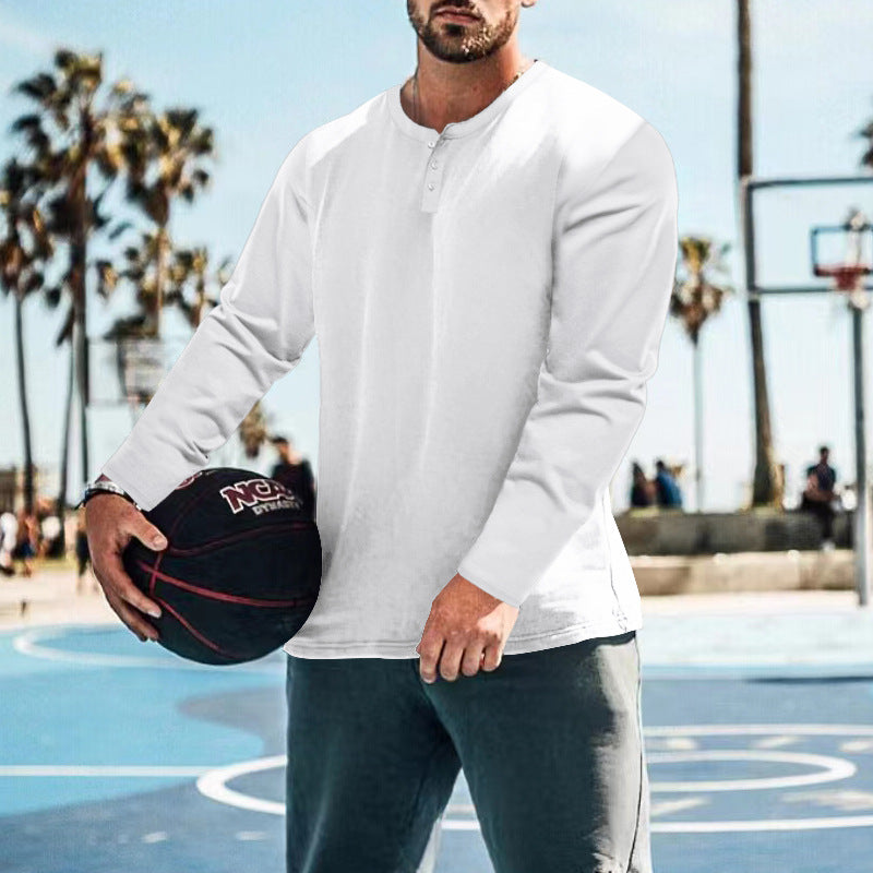 Herren langärmliges Henley-Shirt mit strukturiertem Stoff und praktischen Knopfdetails