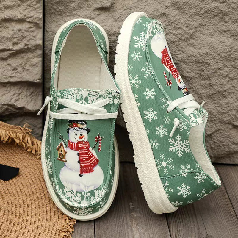 Damen Canvas‑Sneaker mit festlichem Schneemann‑Print, gepolstertem Komfortfußbett und rutschfester Gummisohle Nord Taschen