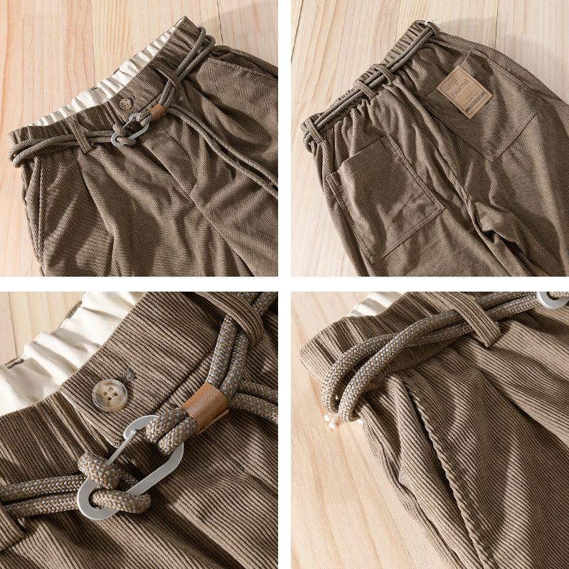 Herren Feinecord-Tapered-Hose mit elastischem Bund, Kordelzug und gekrempeltem Saum Nord Taschen