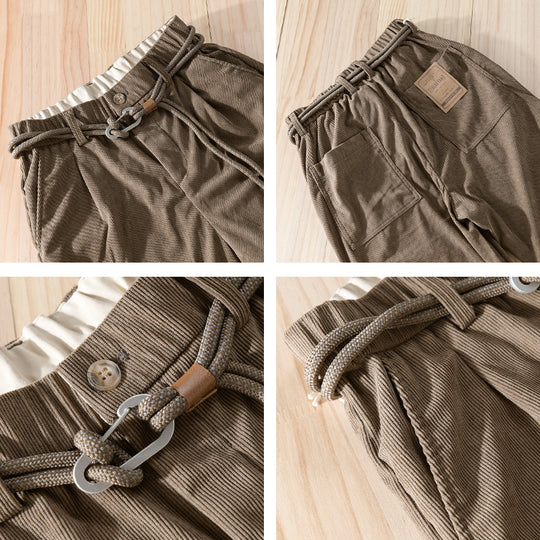 Herren Feinecord-Tapered-Hose mit elastischem Bund, Kordelzug und gekrempeltem Saum Nord Taschen