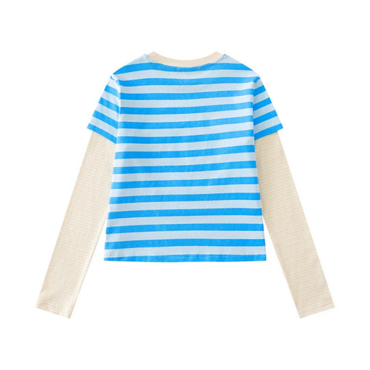 Damen Lagen-Langarmshirt im Layer-Look mit kontrastierenden Streifenärmeln und typografischem Print Nord Taschen