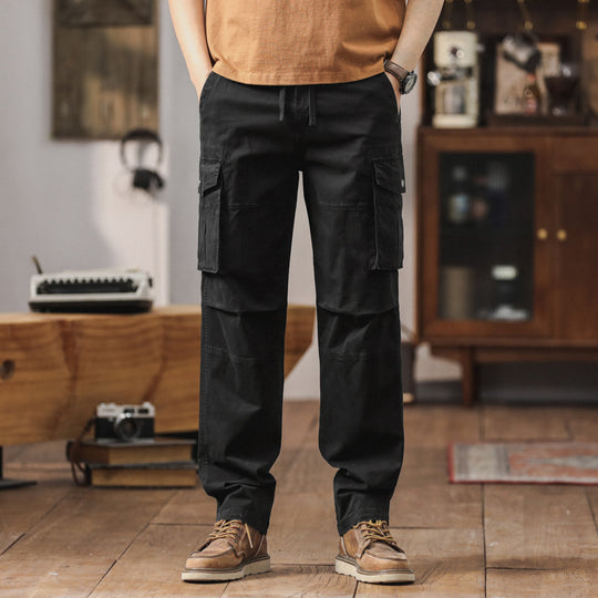 Herren Gerade geschnittene Canvas-Cargohose mit Klapp-Utility-Taschen und Kordelbund Nord Taschen