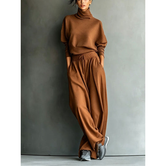 Damen Strick-Loungewear-Set mit Rollkragenpullover und Oversize-Palazzohose Nord Taschen