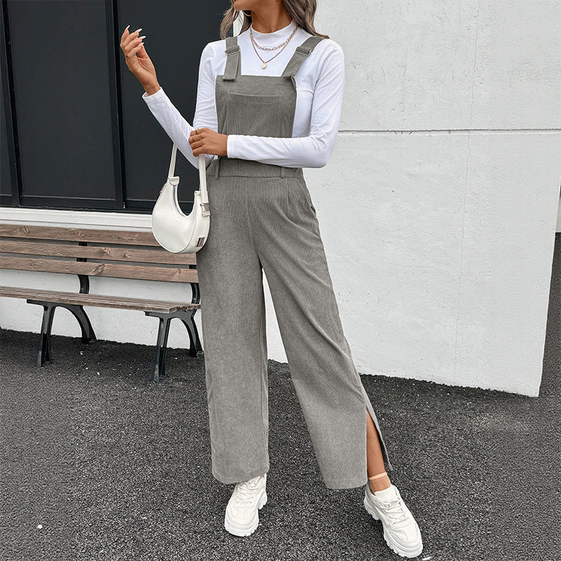 Damen Lässiger Baumwoll-Jumpsuit mit breiten Beinen Nord Taschen