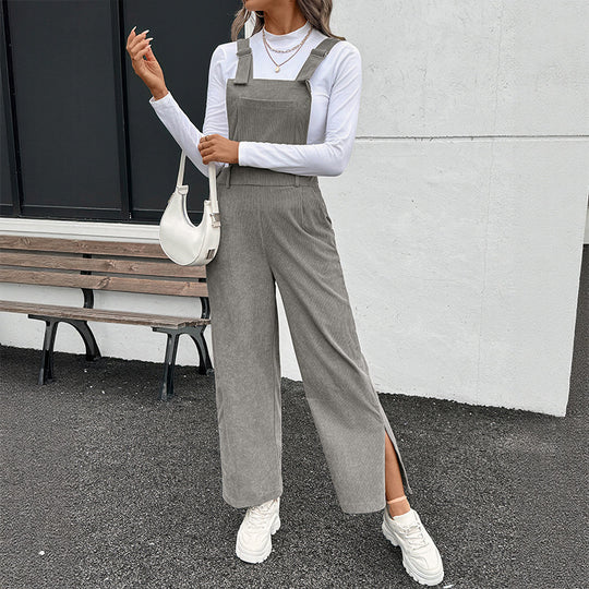 Damen Lässiger Baumwoll-Jumpsuit mit breiten Beinen Nord Taschen