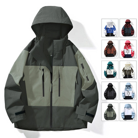 Herren Wasserabweisende Colorblock-Outdoorjacke mit Kapuze, Mehrfach-Reißverschlusstaschen und verstellbaren Bündchen Nord Taschen