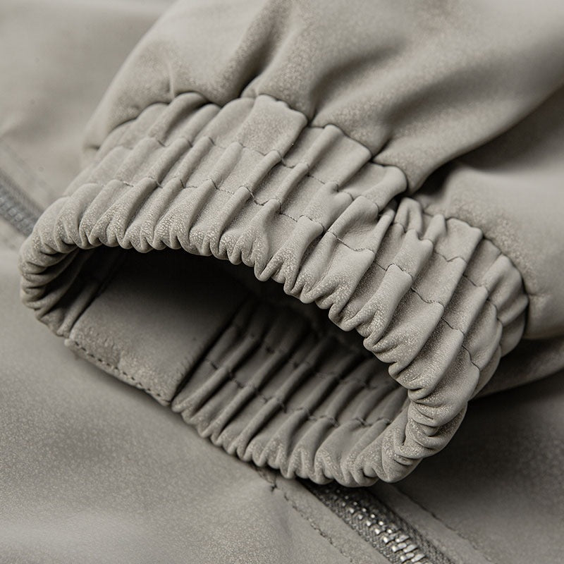 Herren Oversize-Boxy-Jacke in Veloursleder-Optik mit hohem Stehkragen, Zwei-Wege-Reißverschluss & Tunnelzugsaum Nord Taschen