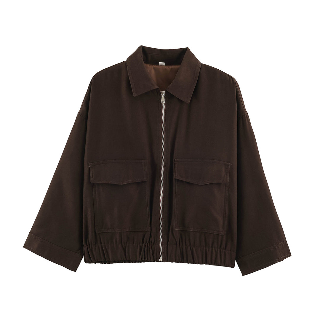 Damen Oversize Kurzjacke mit Metallreißverschluss, großen Pattentaschen und elastischem Saum Nord Taschen
