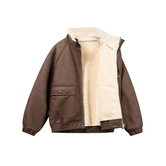 Herren Kurz geschnittener Velours‑Blouson mit Sherpa‑Kragen und Utility‑Pattentaschen Nord Taschen