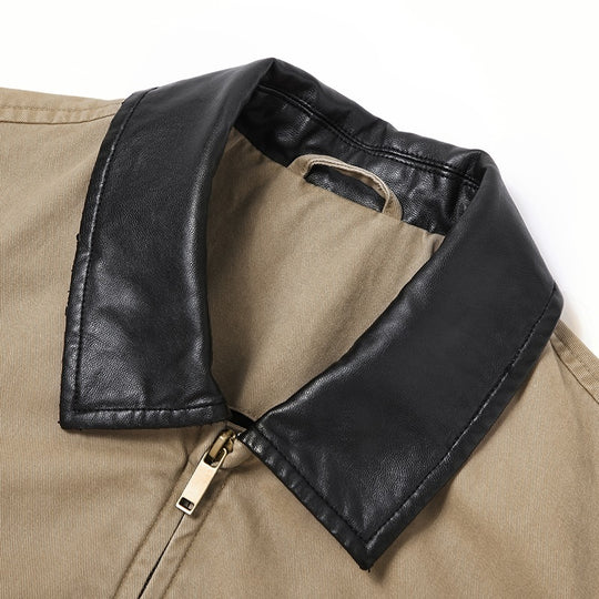Herren Boxy-Denim-Überhemdjacke mit Lederkragen, Brusttasche mit Reißverschluss & elastischem Saum Nord Taschen