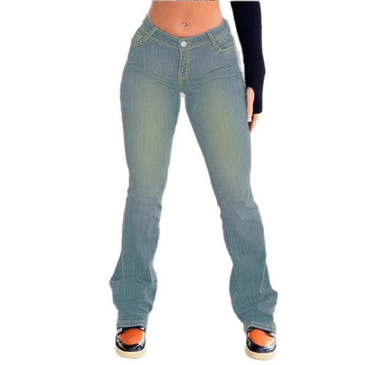 Damen tiefsitzende Sculpting-Bootcut-Jeans mit V-Naht und leichtem Stretch Nord Taschen