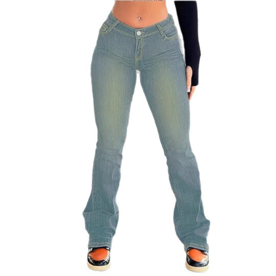 Damen tiefsitzende Sculpting-Bootcut-Jeans mit V-Naht und leichtem Stretch Nord Taschen