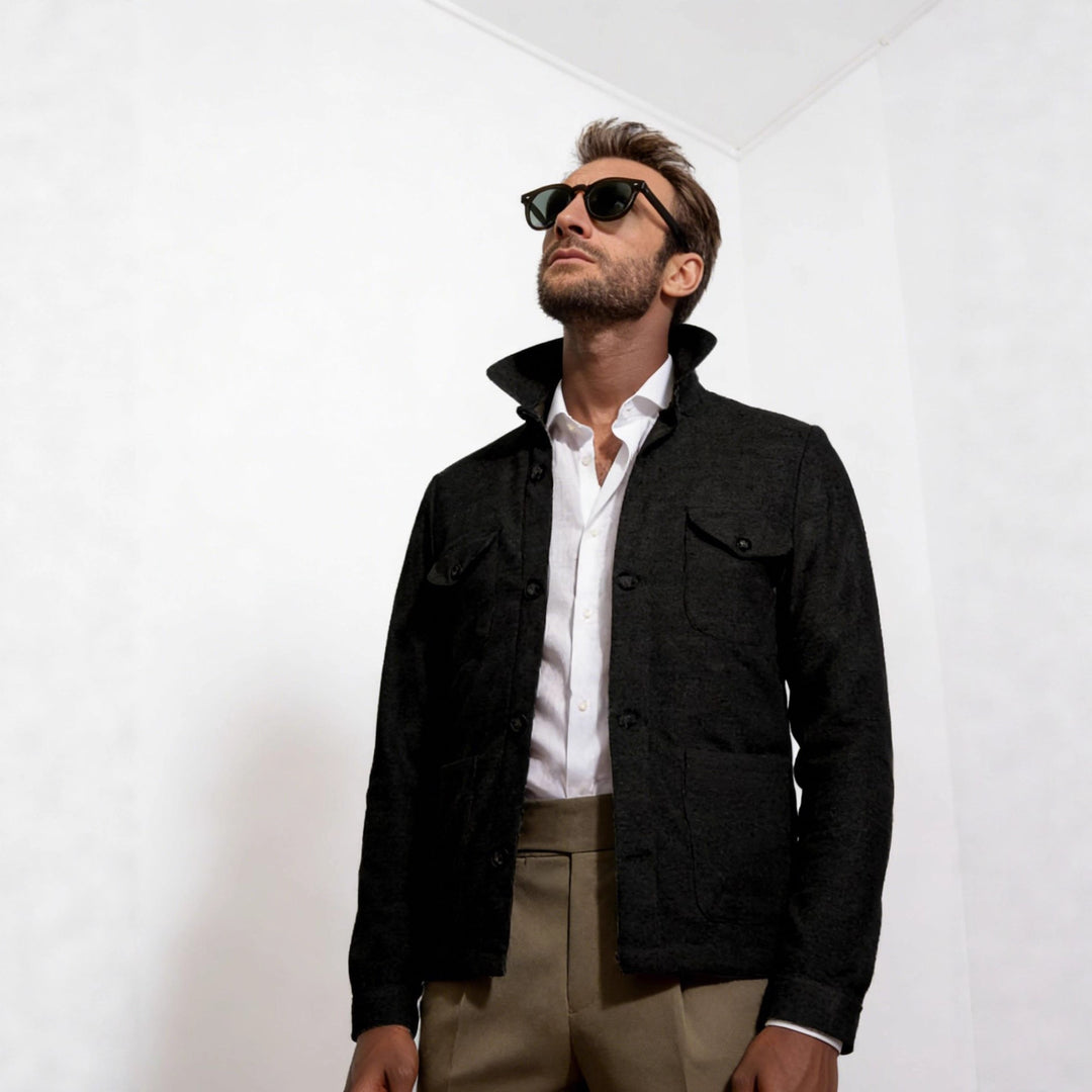 Herren Leichte Fieldjacke aus Baumwoll-Leinen mit Pattentaschen Nord Taschen