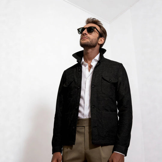 Herren Leichte Fieldjacke aus Baumwoll-Leinen mit Pattentaschen Nord Taschen