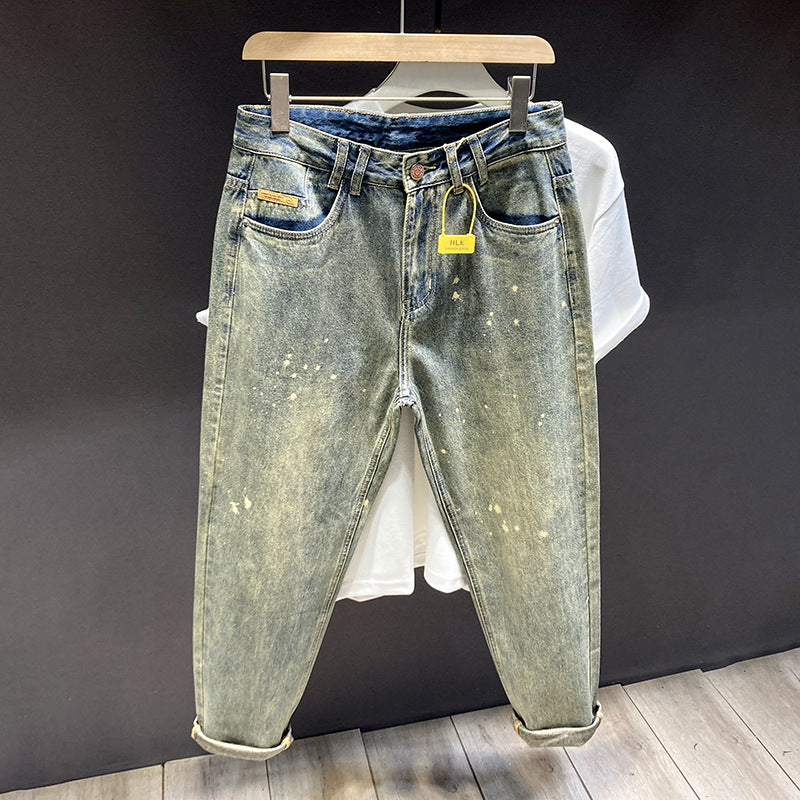 Herren Relaxed-Tapered Vintage-Jeans mit Paint‑Splatter, hohem Bund und umgeschlagenem Saum Nord Taschen