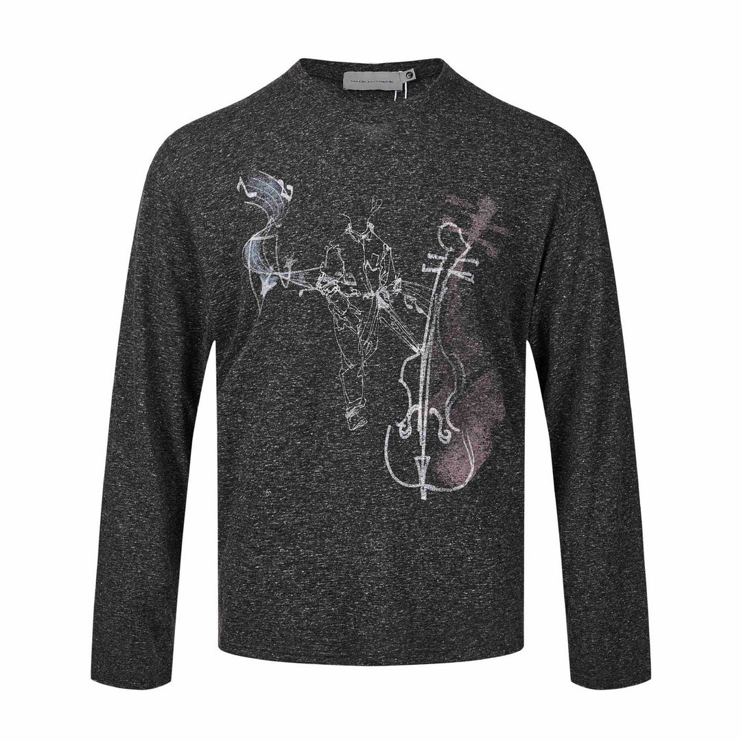 Damen Feinstrukturiertes Langarmshirt mit Rundhalsausschnitt und filigranem Grafikprint Nord Taschen