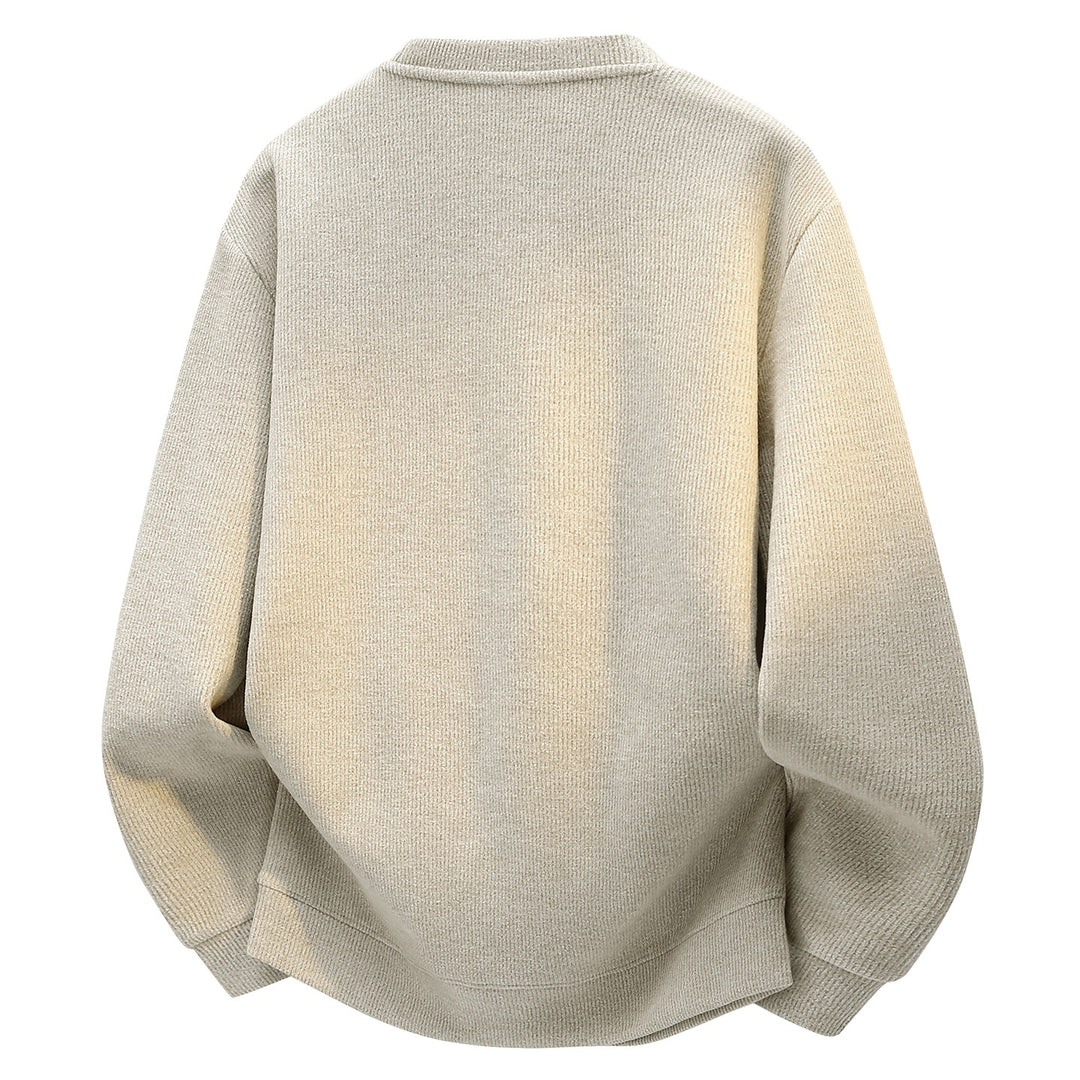 Herren Oversize Strukturierter Henley-Strickpullover mit dreifacher Knopfleiste Nord Taschen
