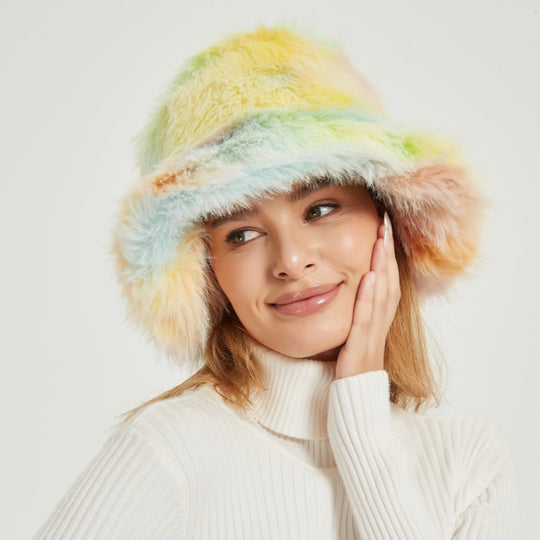 Damen Flauschiger Bucket‑Hut aus hochwertigem Kunstpelz mit Teddy‑Textur Nord Taschen