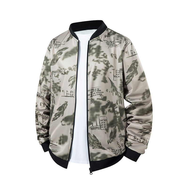 Herren Bomberjacke mit Allover‑Federprint, Satinoptik und geripptem Kragen Nord Taschen