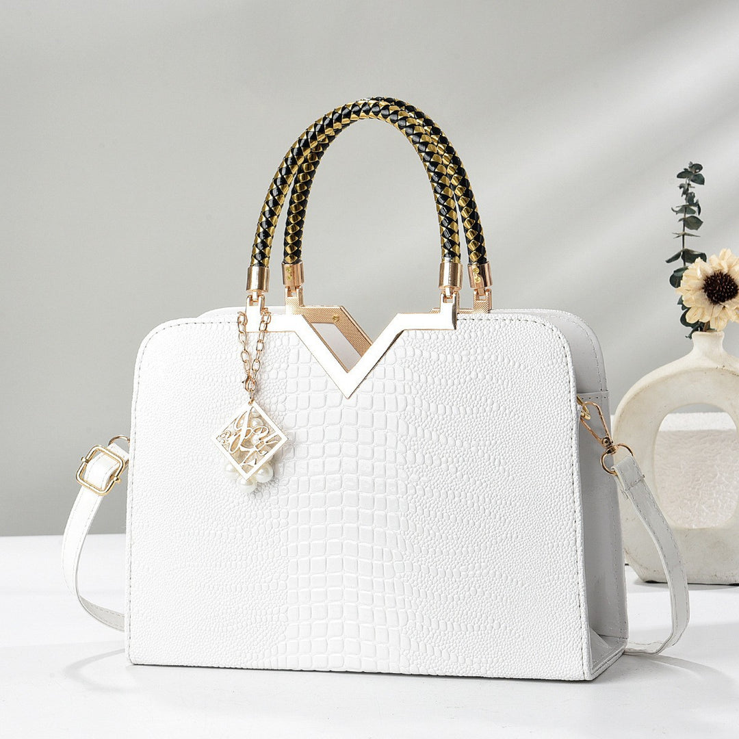 Damen elegante Handtasche mit luxuriöser Croco-Prägung und goldenen Akzenten Nord Taschen