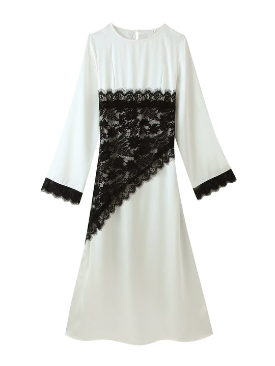 Damen Midikleid mit asymmetrischem Spitzenbesatz und Glockenärmeln Nord Taschen