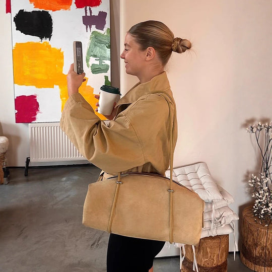 Damen Kurze Taillierte Canvas-Jacke mit Bindegürtel und überschnittenen Schultern Nord Taschen