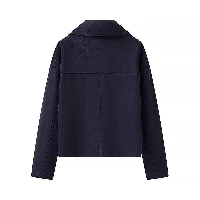 Damen Kurzer Zweireihiger Boxy-Peacoat aus Wollmix mit weitem Revers Nord Taschen