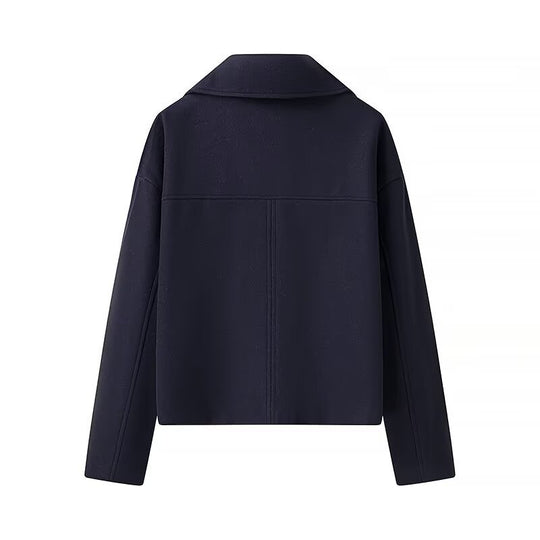 Damen Kurzer Zweireihiger Boxy-Peacoat aus Wollmix mit weitem Revers Nord Taschen