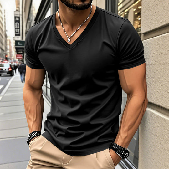 Herren V-Ausschnitt T-Shirt aus atmungsaktiver und schnelltrocknender Baumwolle