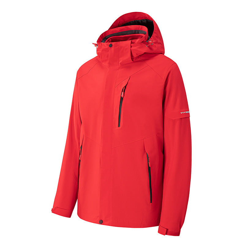 Herren wasserdichte dreilagige Softshell-Outdoorjacke mit verstellbarer Kapuze und verschweißten Reißverschlüssen Nord Taschen