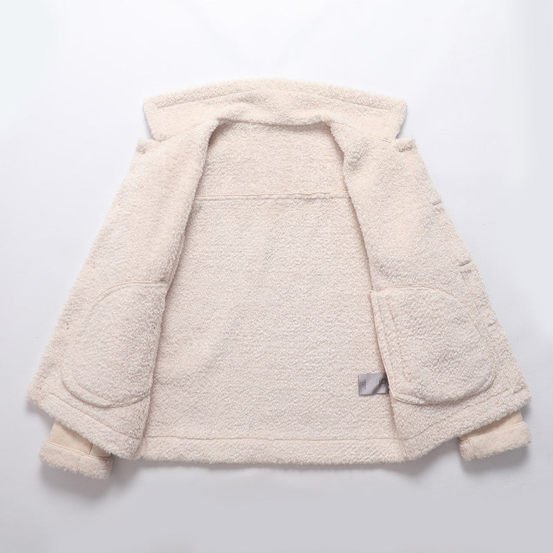 Herren Lammfell-inspirierte Teddy-Fleece Jacke mit Knopfleiste und Reißverschlusstaschen Nord Taschen