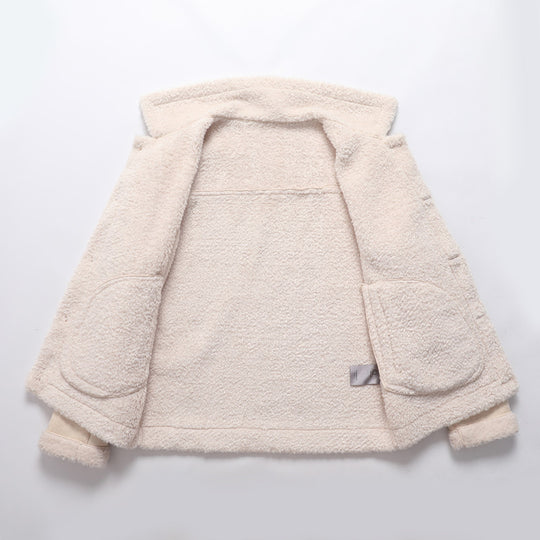 Herren Lammfell-inspirierte Teddy-Fleece Jacke mit Knopfleiste und Reißverschlusstaschen Nord Taschen