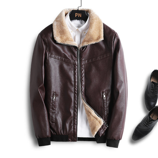 Herren Lederimitat-Fliegerjacke mit Teddyfutter und Kunstfellkragen Nord Taschen
