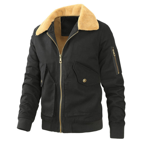 Herren Pilot-Blouson aus robustem Canvas mit Kunstfellkragen und Multitaschen-Design Nord Taschen
