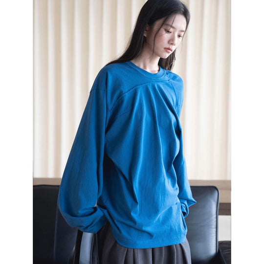 Damen Oversized-Longsleeve aus Baumwolljersey mit überschnittener Schulter und Ziernaht Nord Taschen