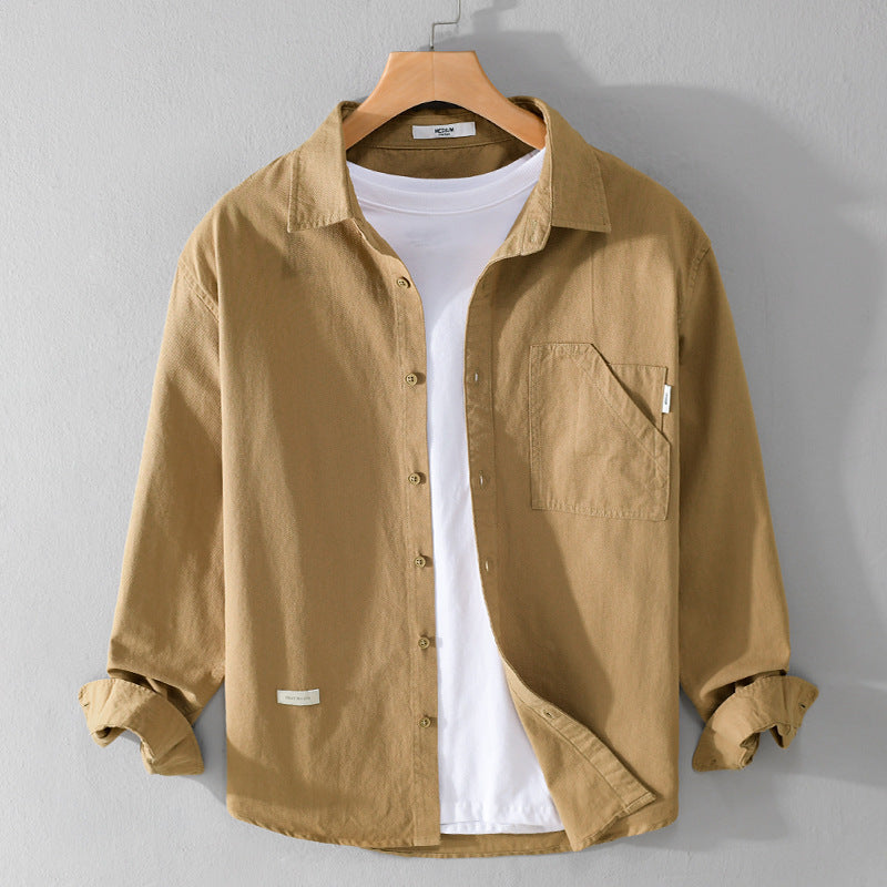 Herren Leichtes strukturiertes Baumwoll-Overshirt mit Brusttasche und entspannter Passform Nord Taschen